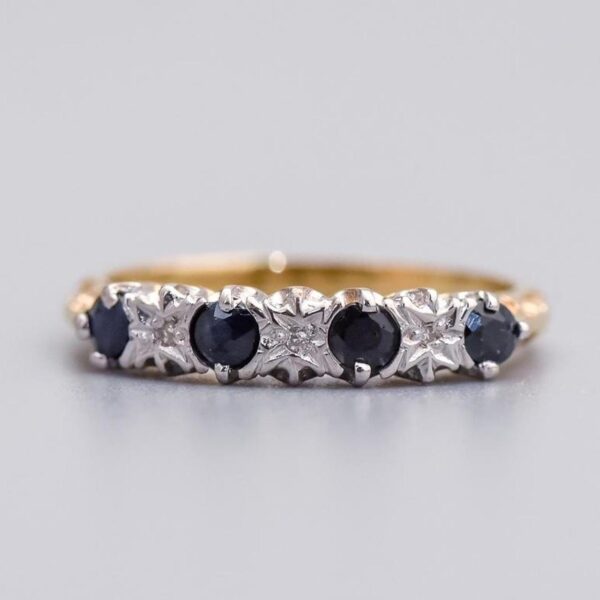 9K Gold Sapphire and Diamond Ring