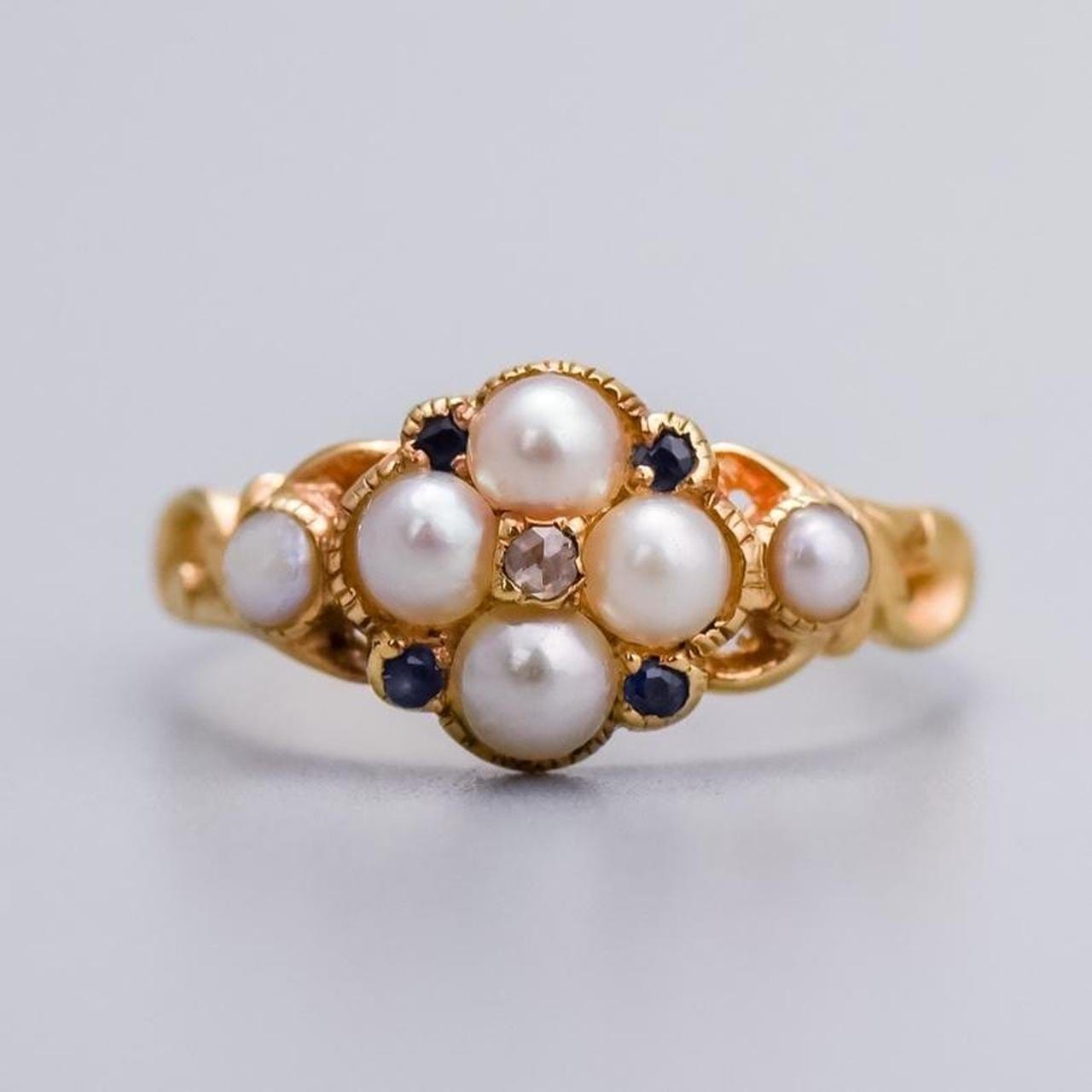 15K Gold Georgian Pearl Cluster Ring
