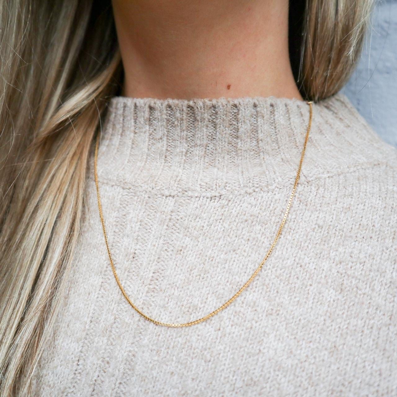 14K Gold Box Chain Necklace
