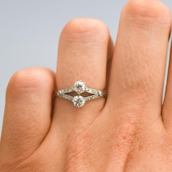 Platinum Antique Two Stone Diamond Ring