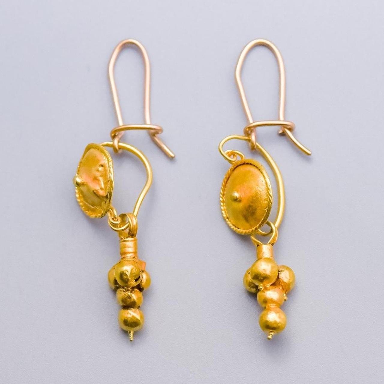 18K Gold Roman Revival Drop Earrings