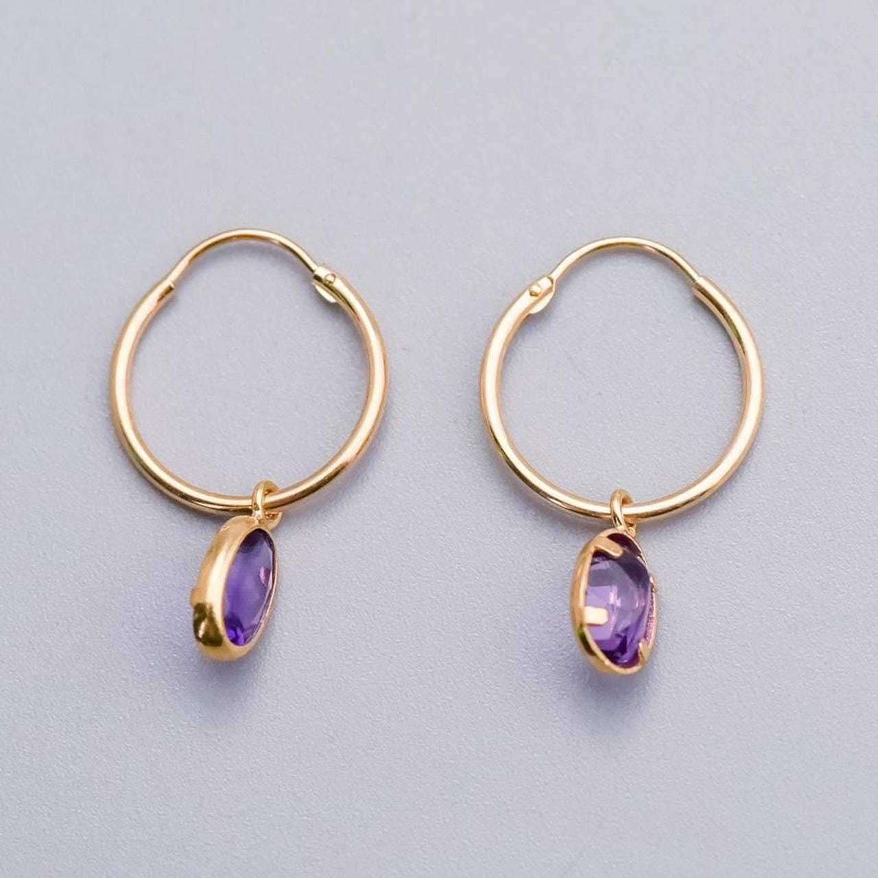9K Gold Amethyst Hoop Earrings