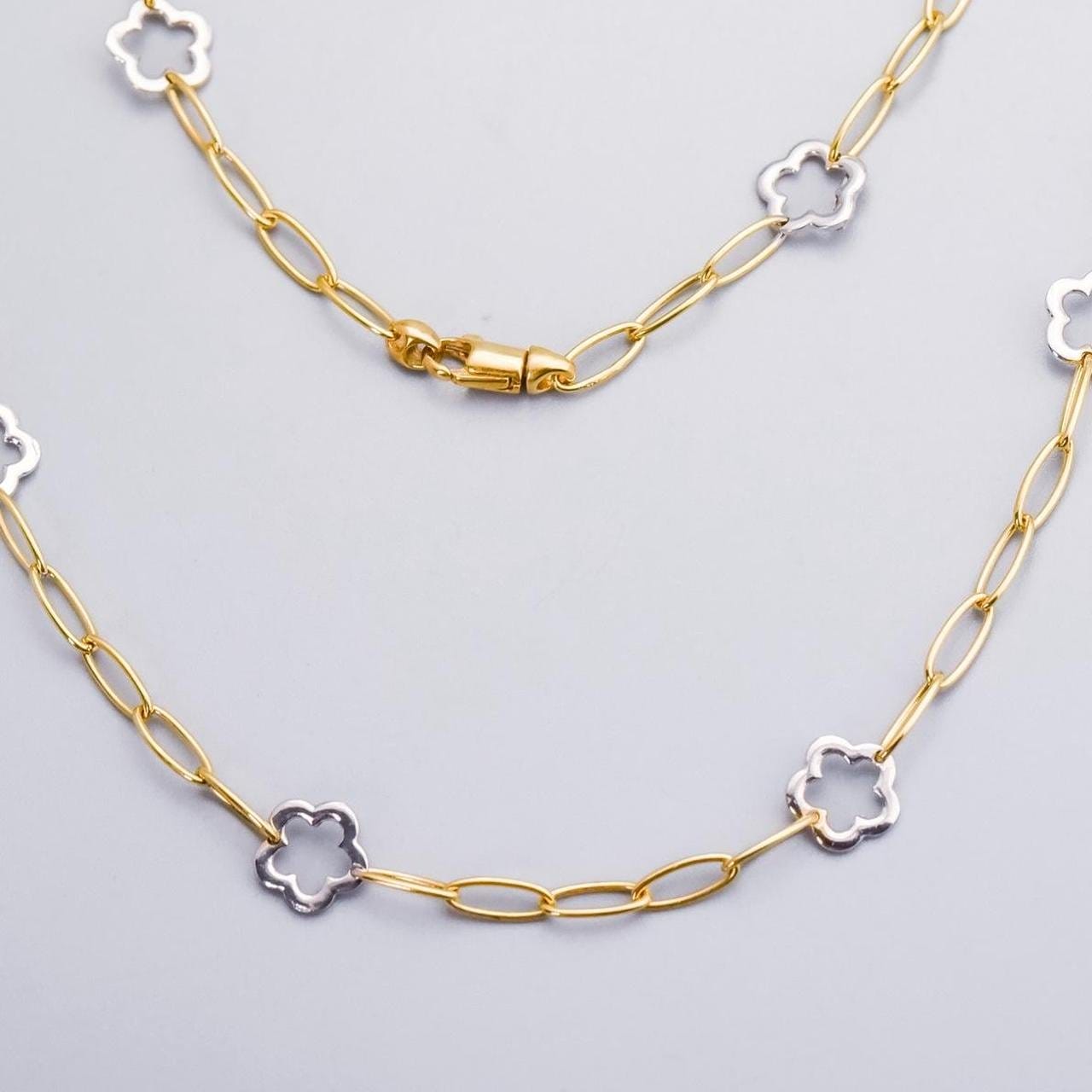 18K Gold Flower Link Necklace