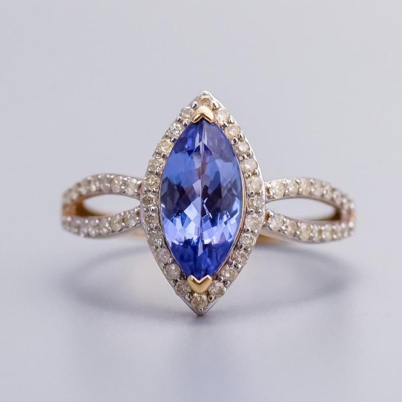 9K Gold Tanzanite and Diamond Ring
