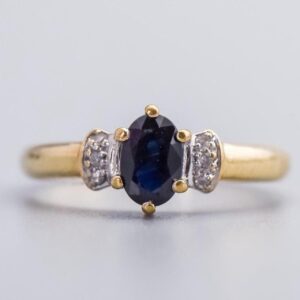 9K Gold Sapphire & Diamond Ring