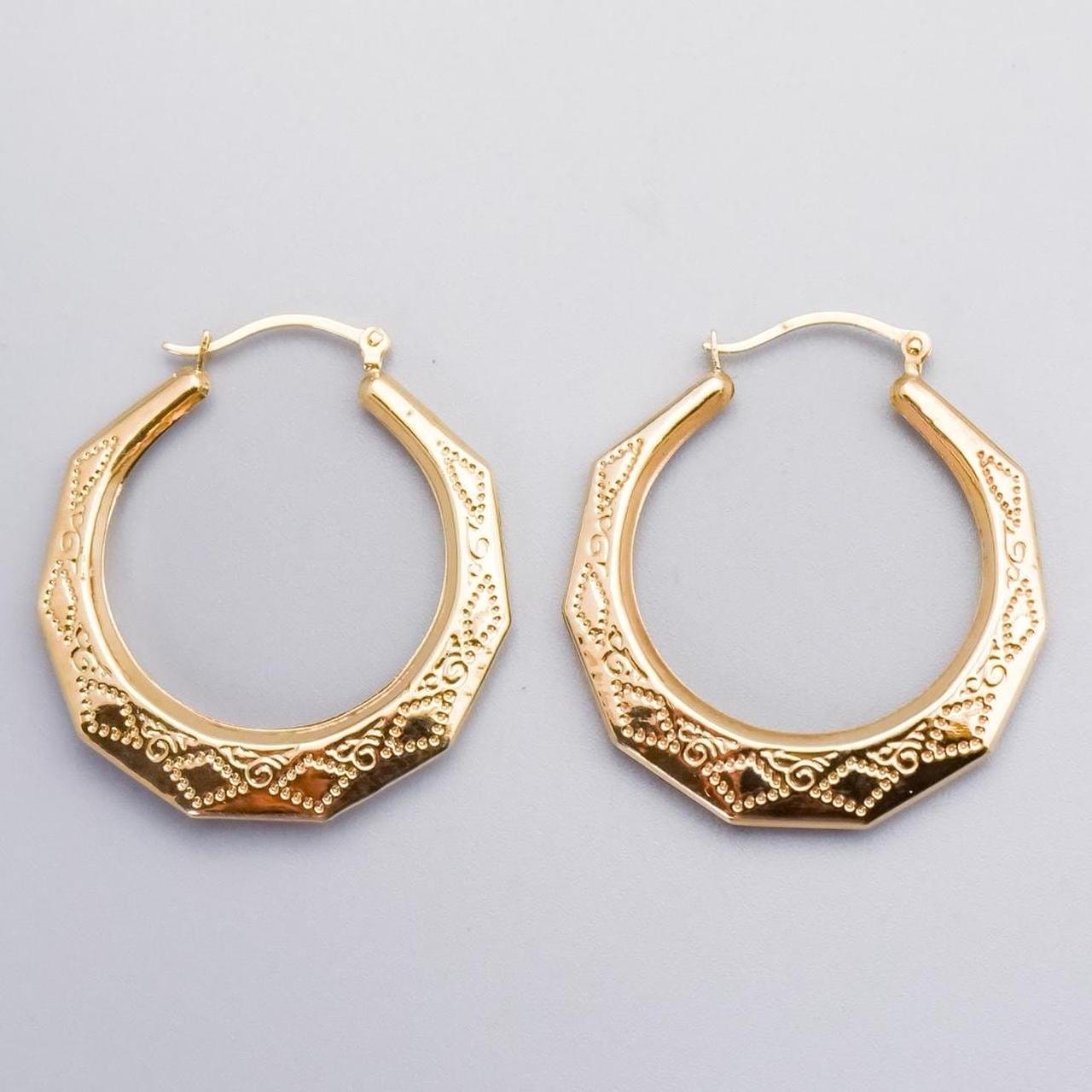 9K Gold Patterned Hoop Earrings