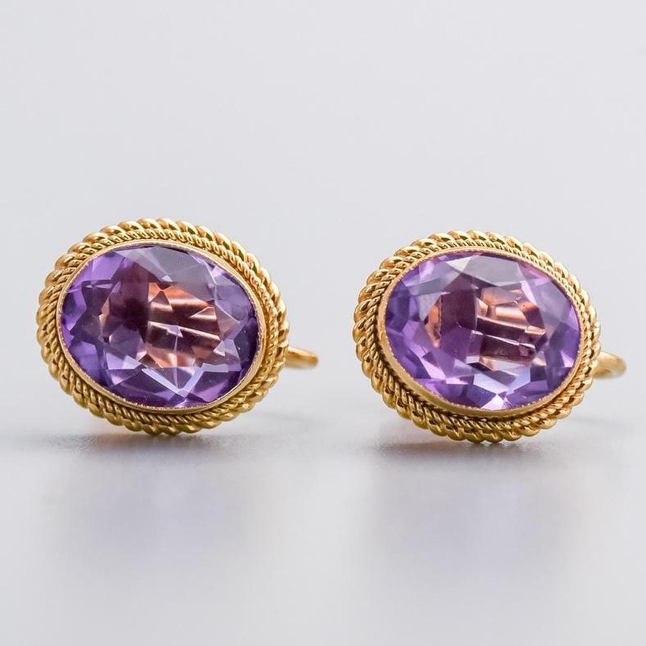 9K Gold Amethyst Screw Earrings
