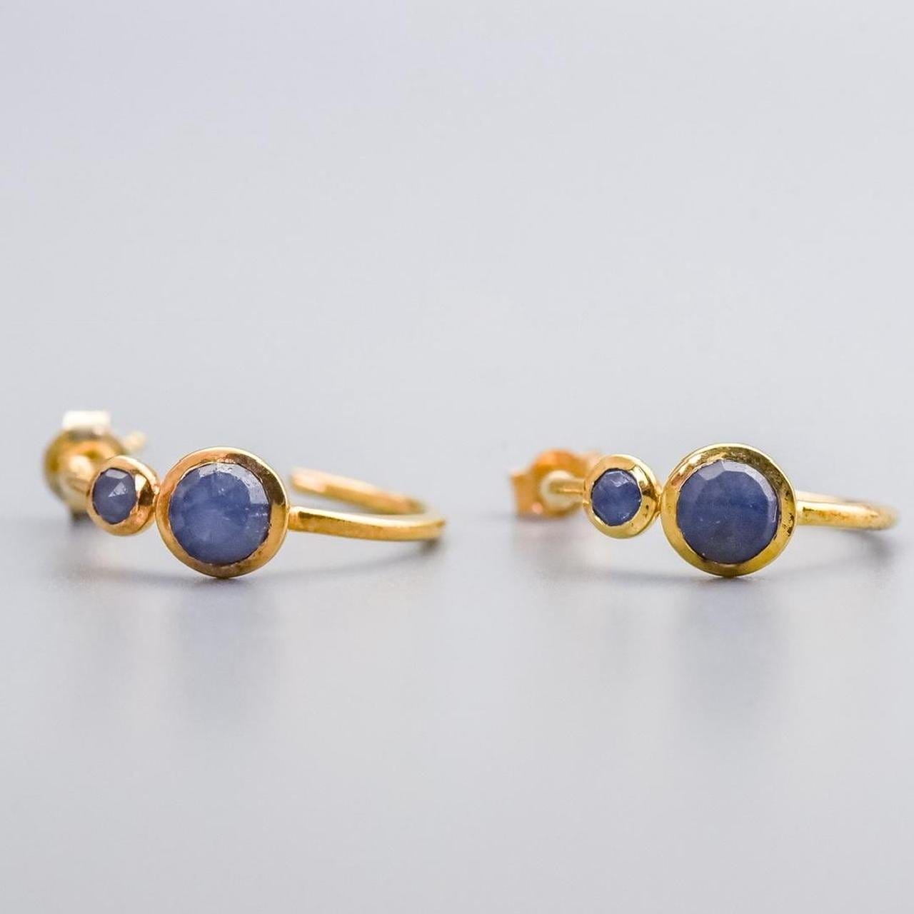 9K Gold Sapphire Hoop Earrings