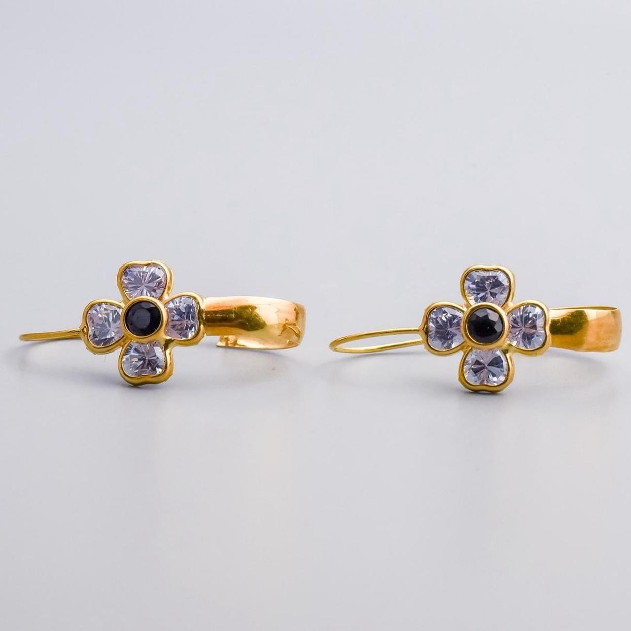 18K Gold Pink CZ & Blue Sapphire Flower Earrings