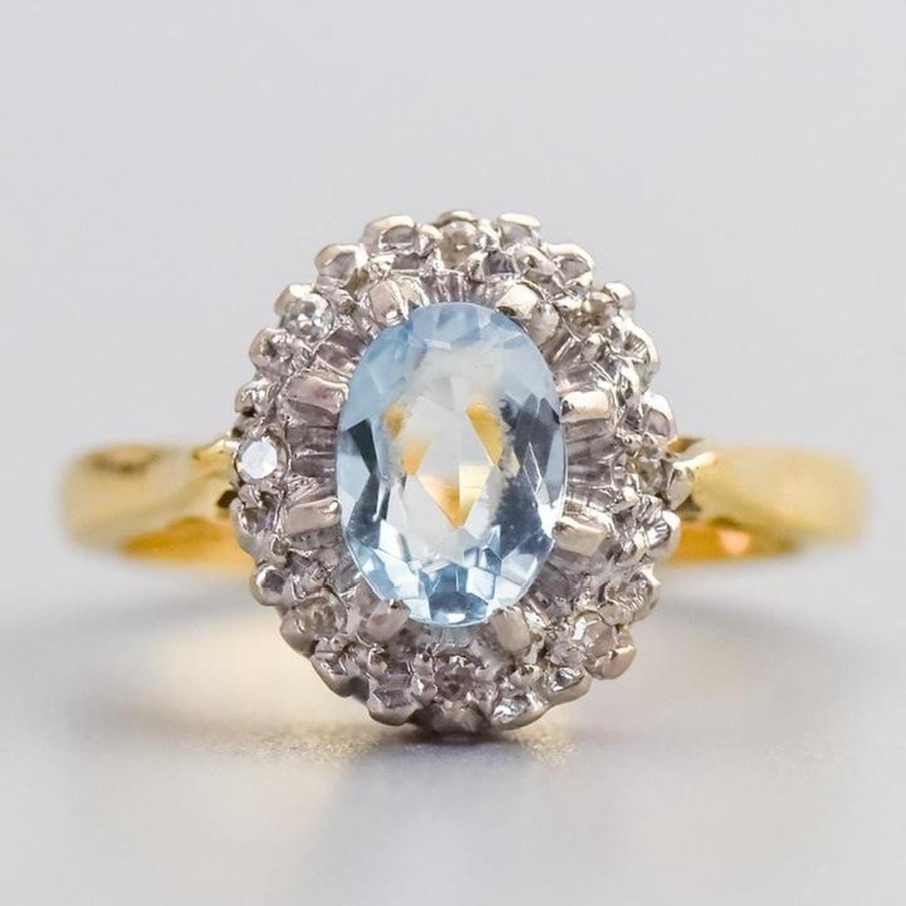 18K Gold Aquamarine & Diamond Cluster Ring