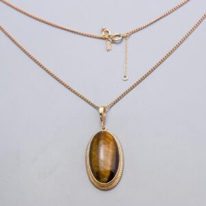 9K Gold Tigers Eye Pendant Necklace