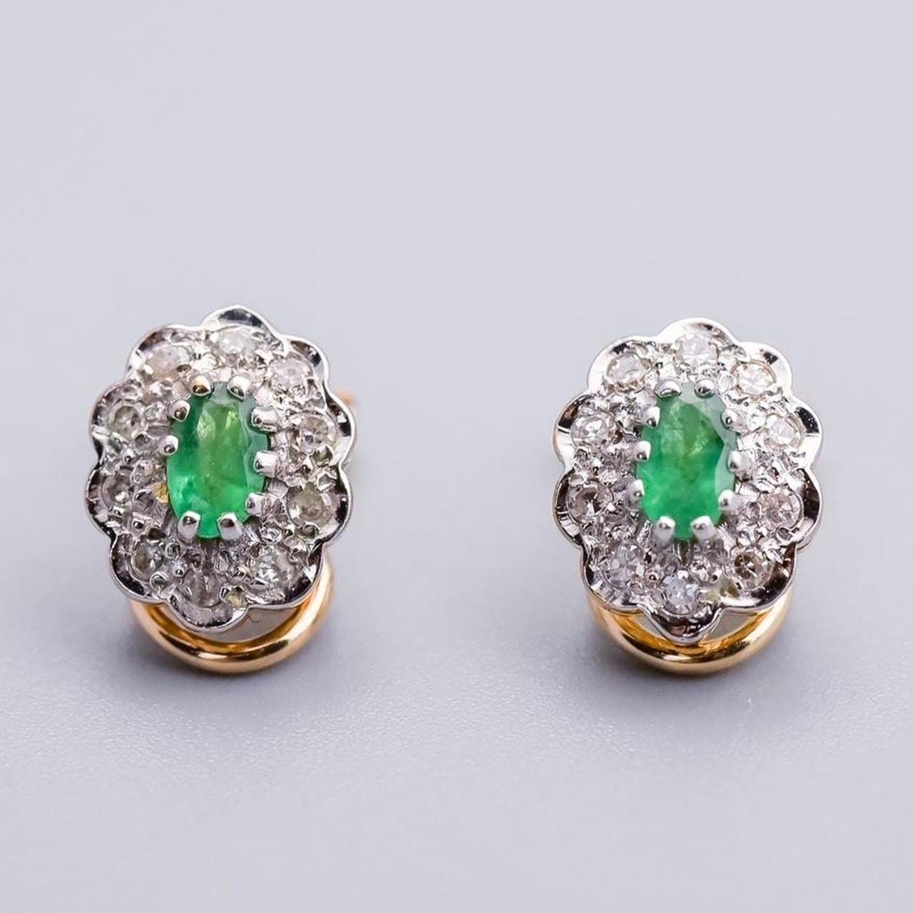 9K Gold Emerald and Diamond Earrings