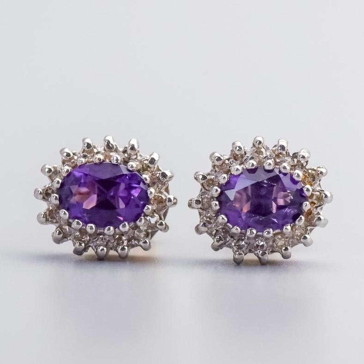 9K Gold Amethyst & Diamond Earrings