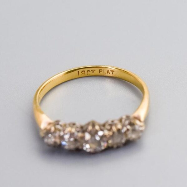 18K Gold Antique Five Stone Diamond Ring