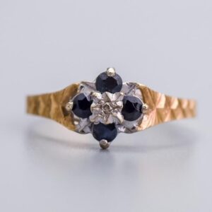9K Gold Sapphire and Diamond Ring