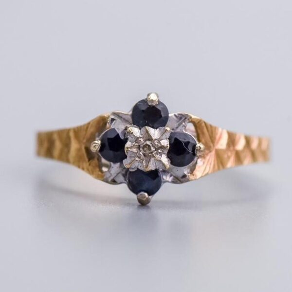 9K Gold Sapphire and Diamond Ring