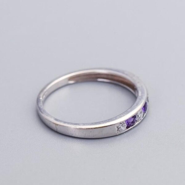 9K White Gold Amethyst & CZ Ring