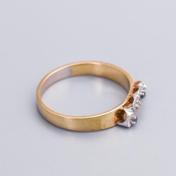 9K Gold Sapphire & Diamond Crescent Ring