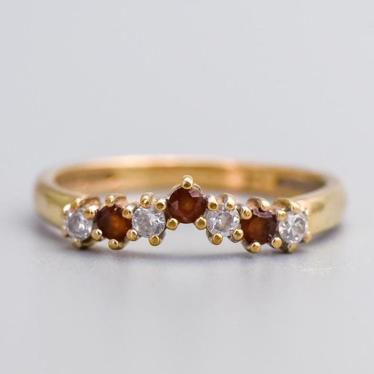 9K Gold Garnet & CZ Wishbone Ring