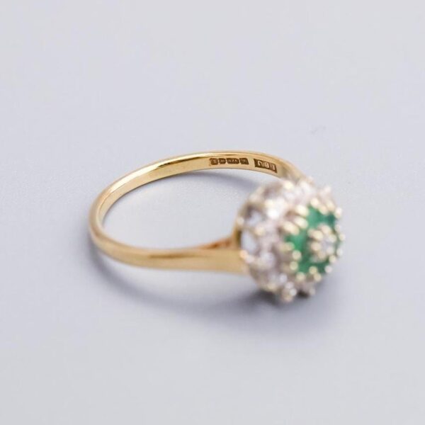 9K Gold Emerald and Diamond Cluster Ring