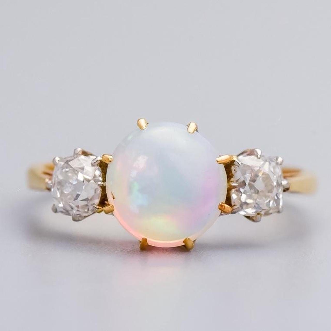 18K Gold Antique Opal & Diamond Ring