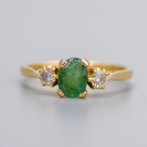 18K Gold Emerald and Diamond Ring