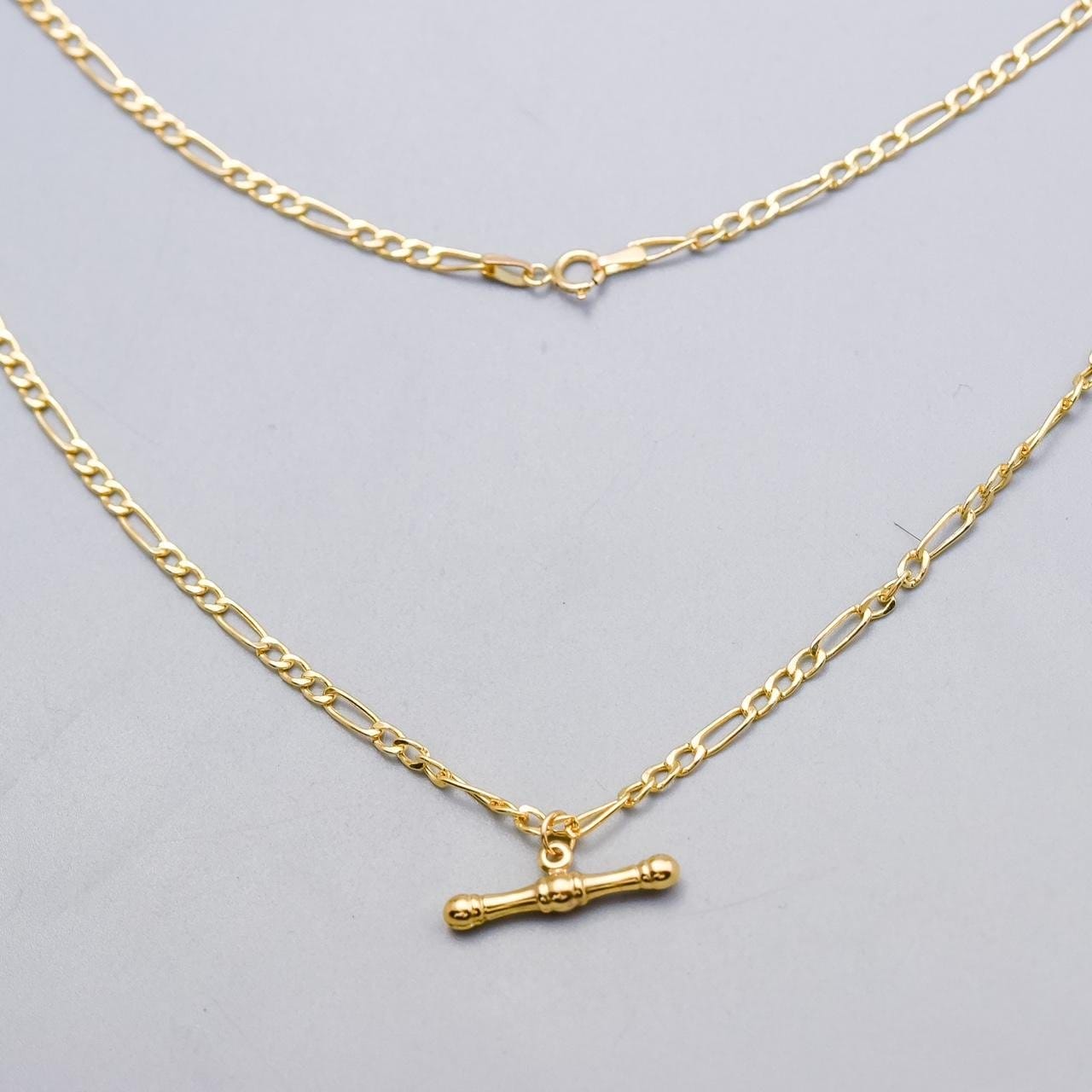 9K Gold T-bar Pendant Necklace