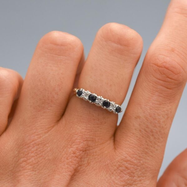 9K Gold Sapphire and Diamond Ring