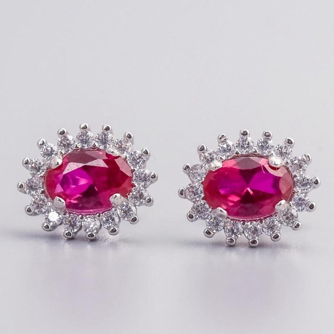 18K White Gold Ruby & CZ Earrings