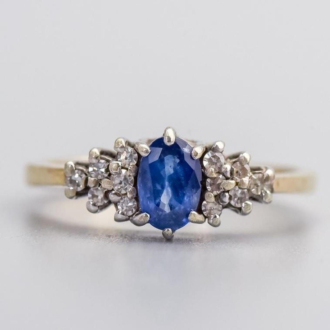 9K Gold Sapphire & Diamond Ring