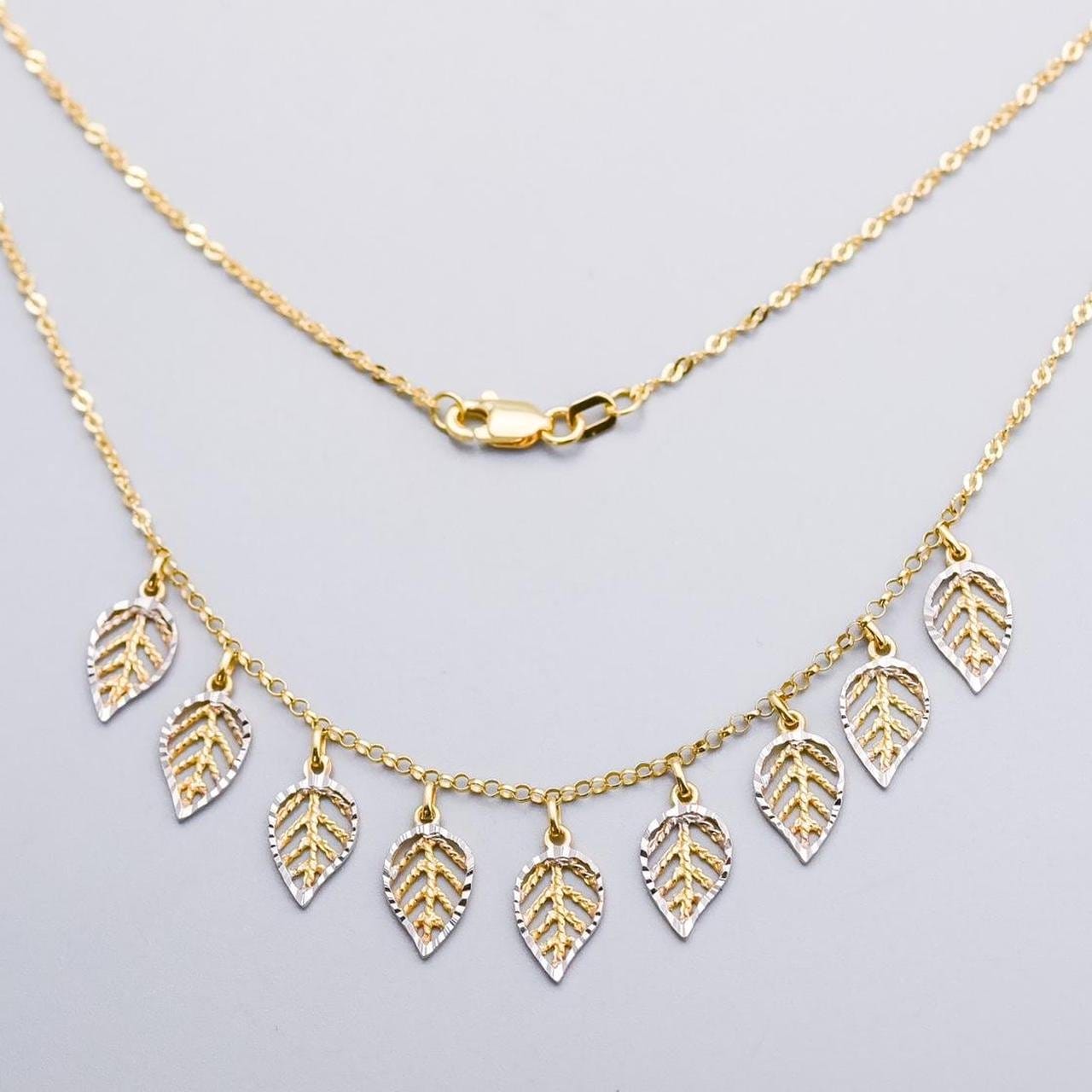 14K Gold Two-Tone Leaf Necklace