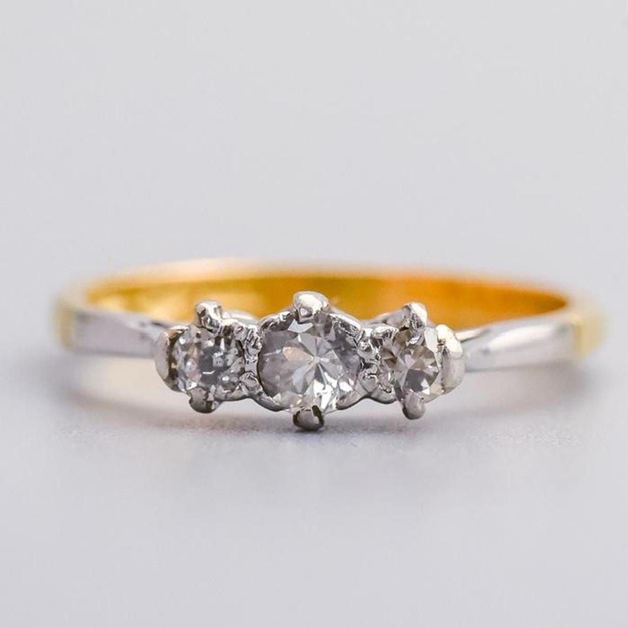 18K Gold Antique Diamond Trilogy Ring