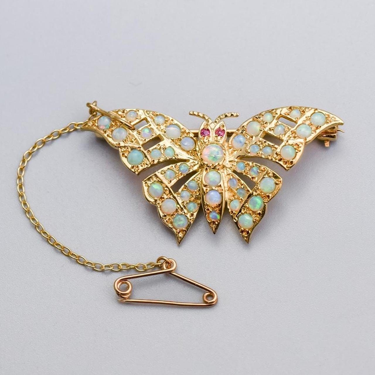 9K Gold Opal Butterfly Brooch