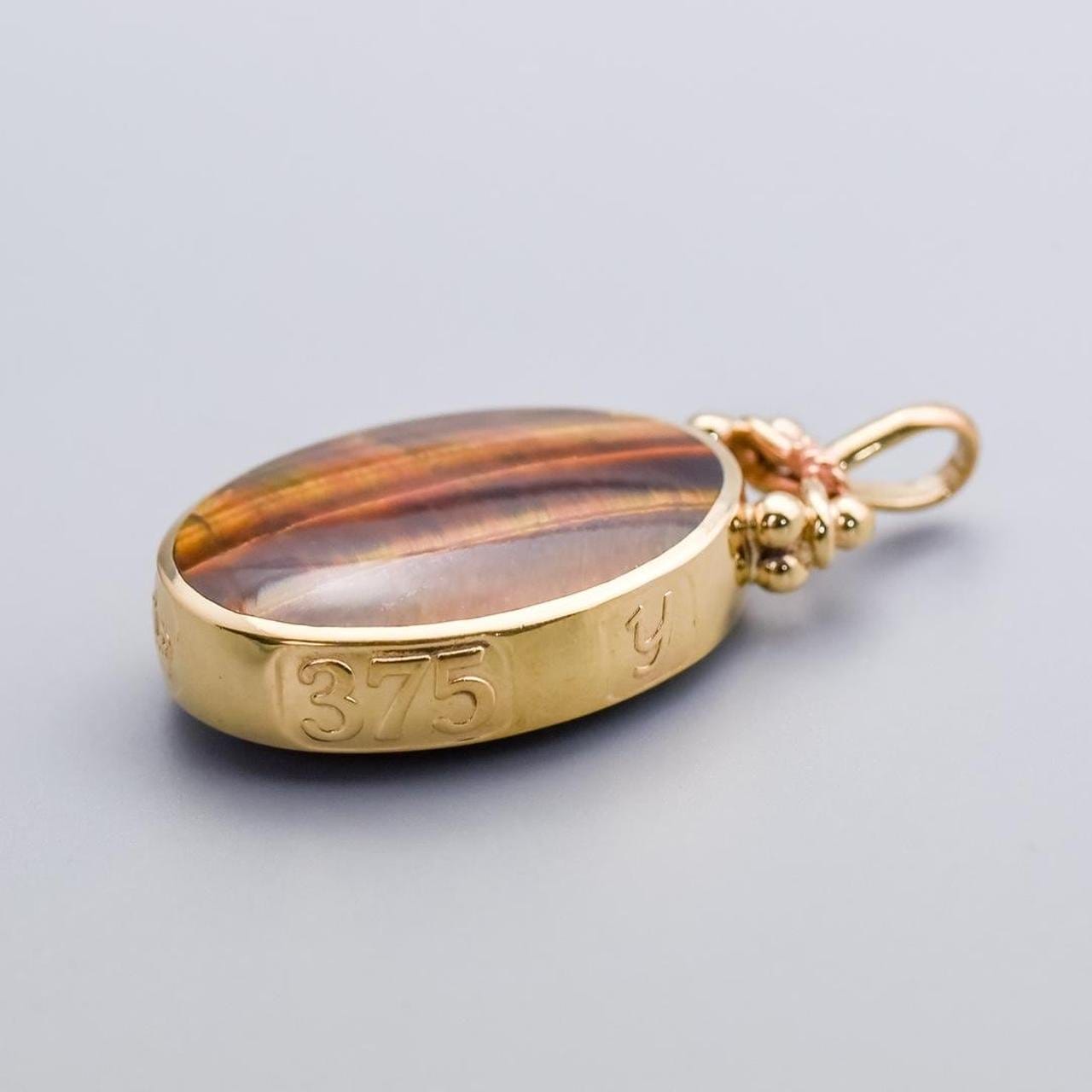 9K Gold Malachite and Tiger’s Eye Fob Pendant
