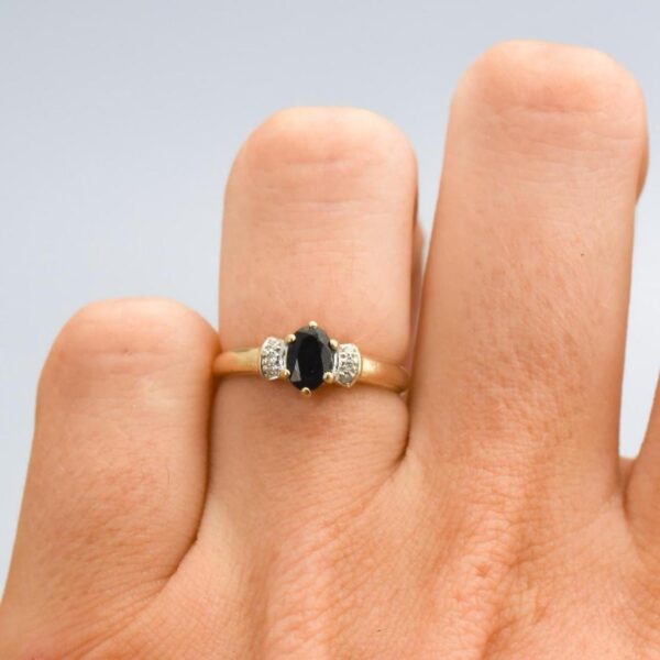 9K Gold Sapphire & Diamond Ring