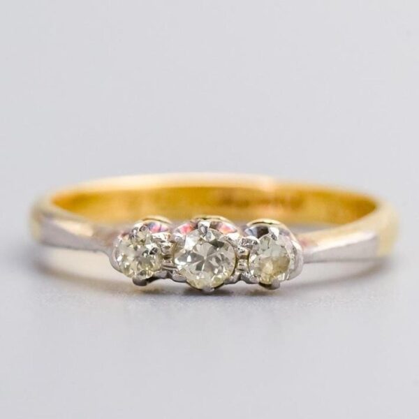 18K Gold Antique Diamond Trilogy Ring