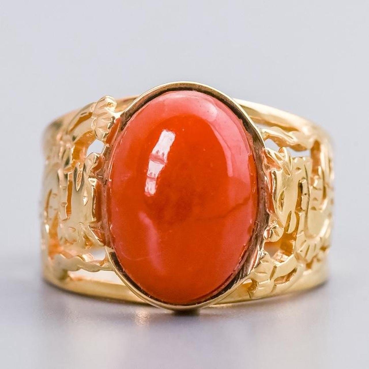 14K Gold Coral Dragon Ring