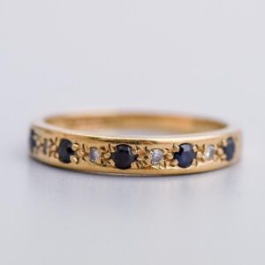9K Gold Sapphire and Diamond Ring