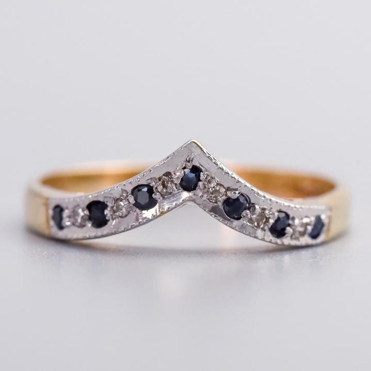 9K Gold Sapphire & Diamond Wishbone Ring