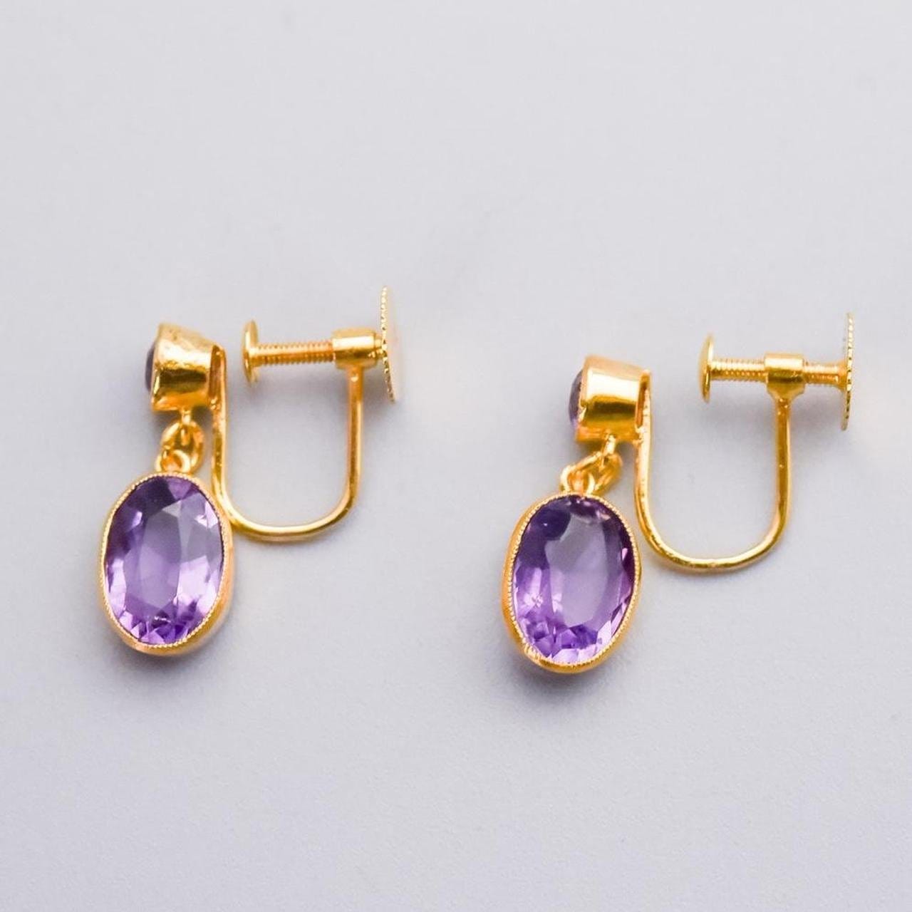 9K Gold Dangly Amethyst Earrings