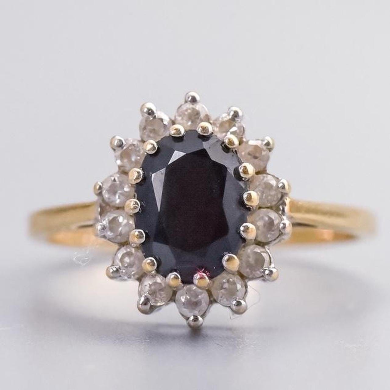 9K Gold Sapphire & CZ Cluster Ring