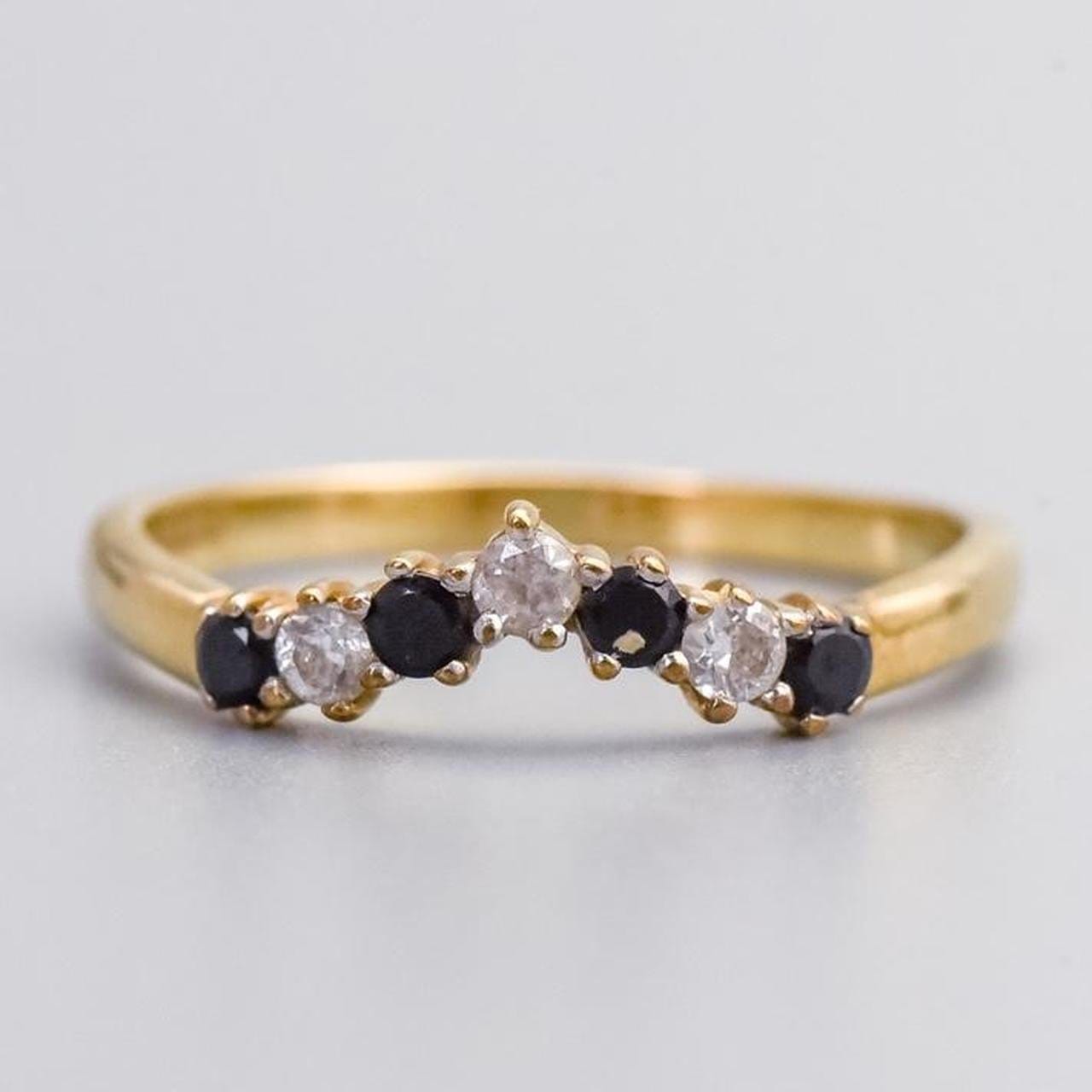 9K Gold Sapphire & CZ Wishbone Ring