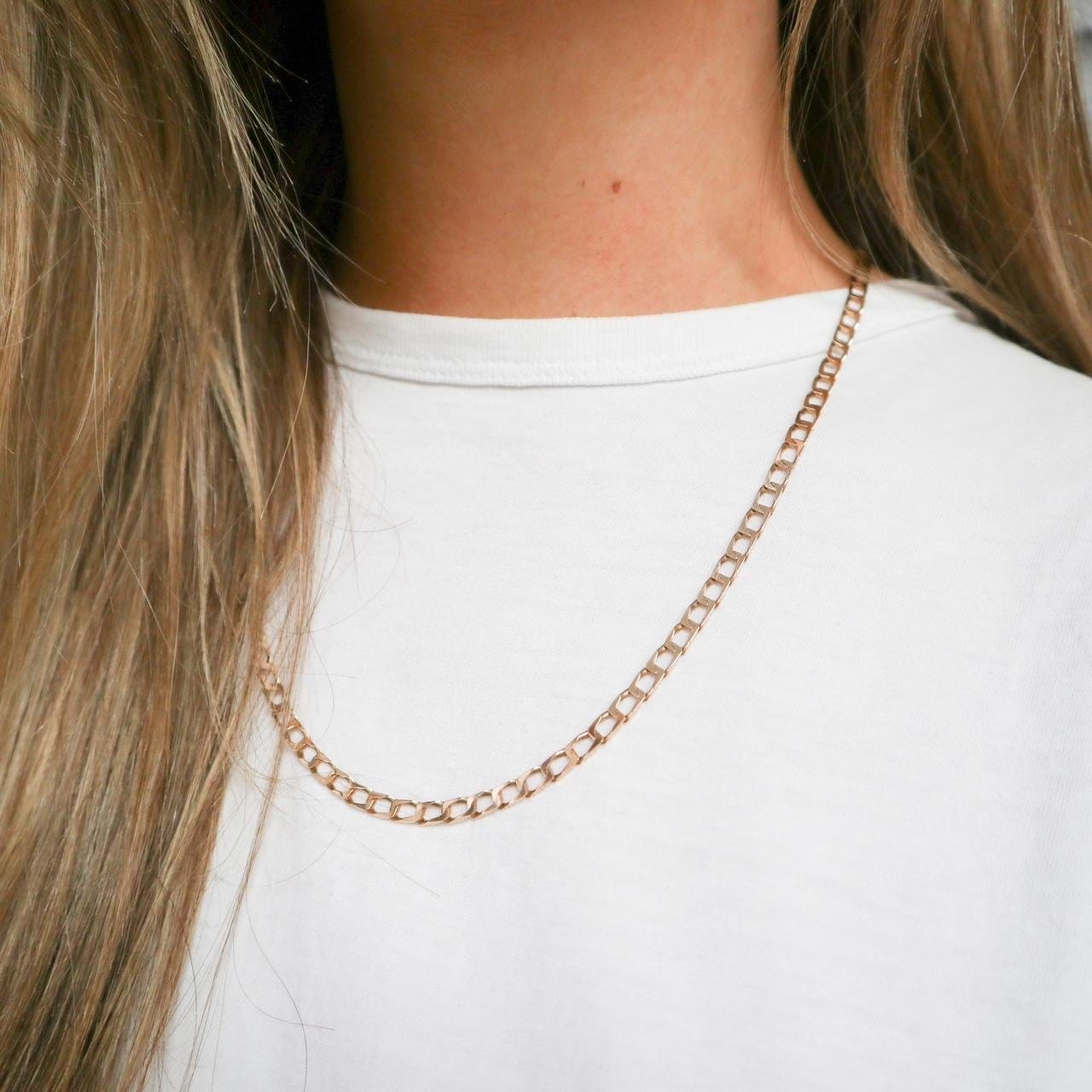 9K Rose Gold Square Curb Chain Necklace