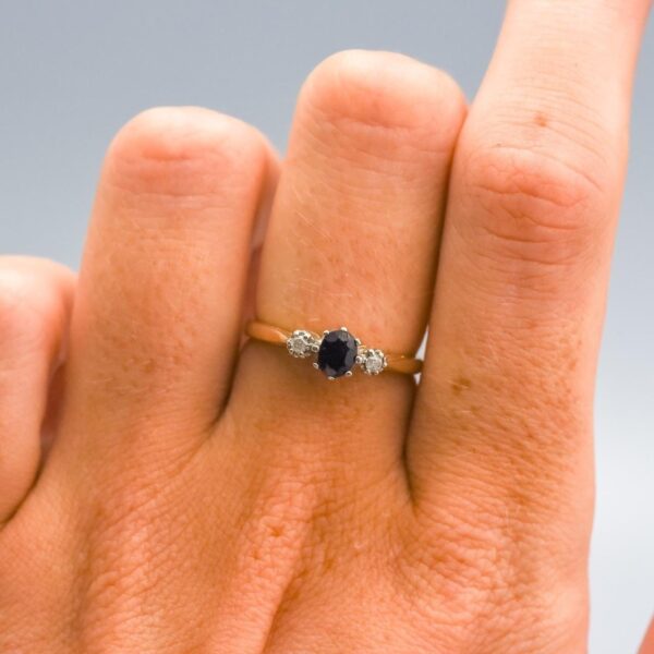 9K Gold Sapphire and Diamond Ring