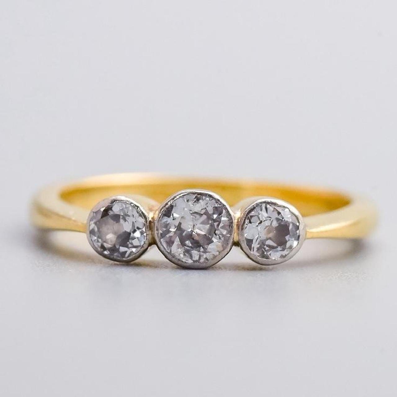 18K Gold Antique Diamond Trilogy Ring