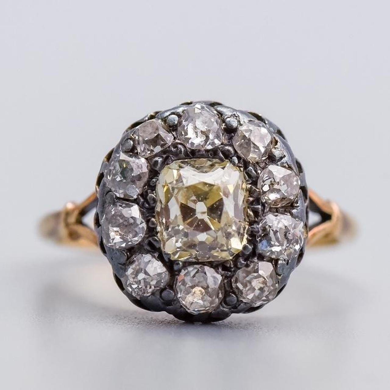 18K Gold Georgian Diamond Cluster Ring