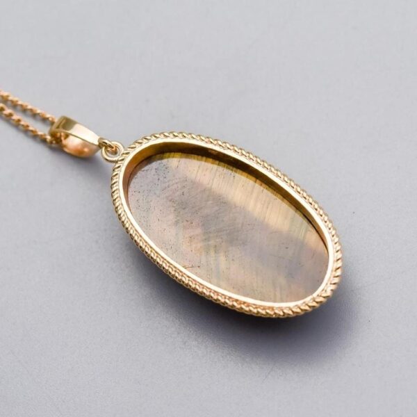 9K Gold Tigers Eye Pendant Necklace