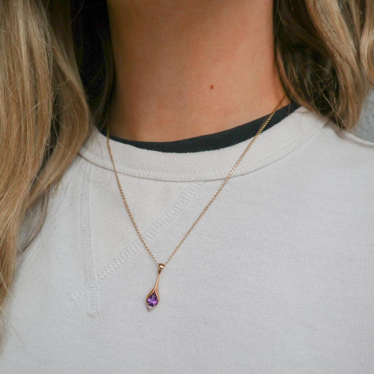 9K Gold Amethyst Drop Necklace