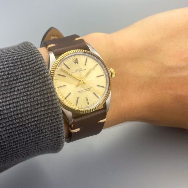 1970s Rolex Oyster Perpetual 34mm Ref. 1005 Champagne Dial and Bezel on Stainless Steel