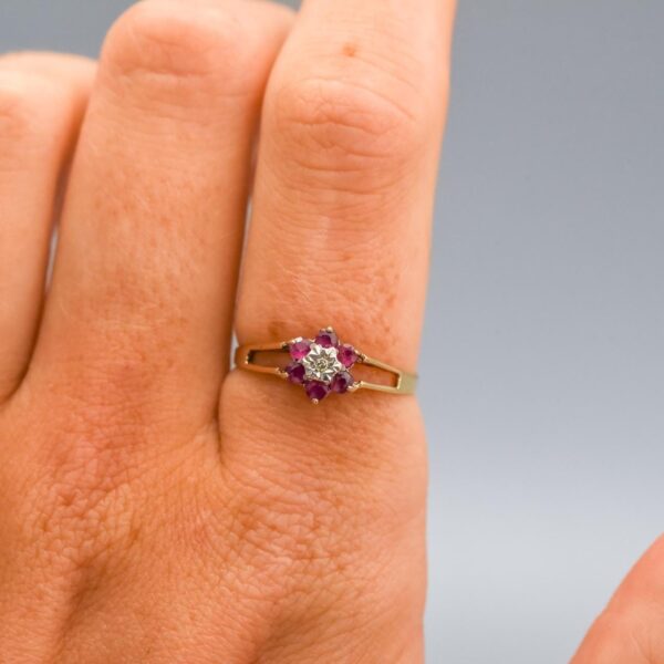 9K Gold Ruby Flower Ring